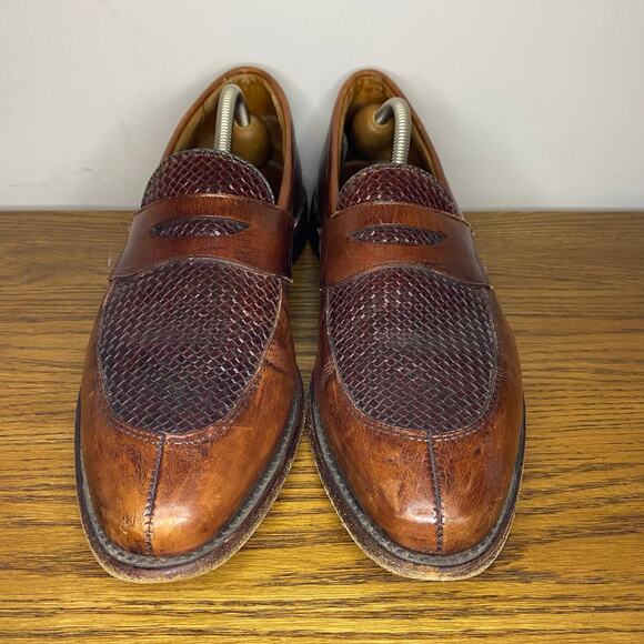 Allen Edmonds Leyland Woven Brown Penny Loafers Split Toe Leather Shoes 10.5 D - Picture 2 of 7